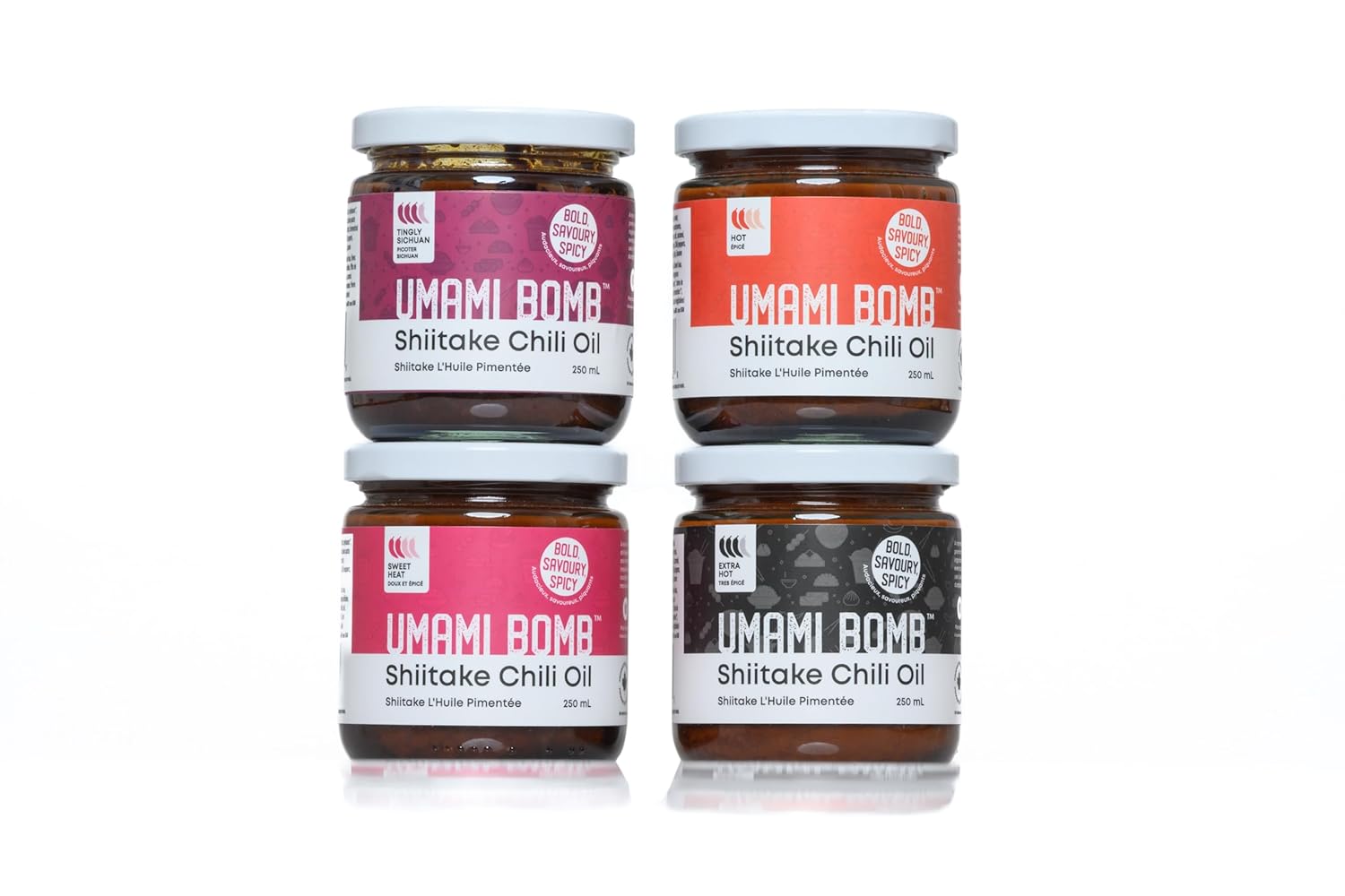 Umami Bomb All Purpose Shiitake Chili Oil Sauce | Savory & Delicious Medium, Hot, Extra Hot, Tingly Sichuan & Sweet Heat Chili Oil | All Natural, Vegan, Low Sodium, Preservative Free | Proudly Made in