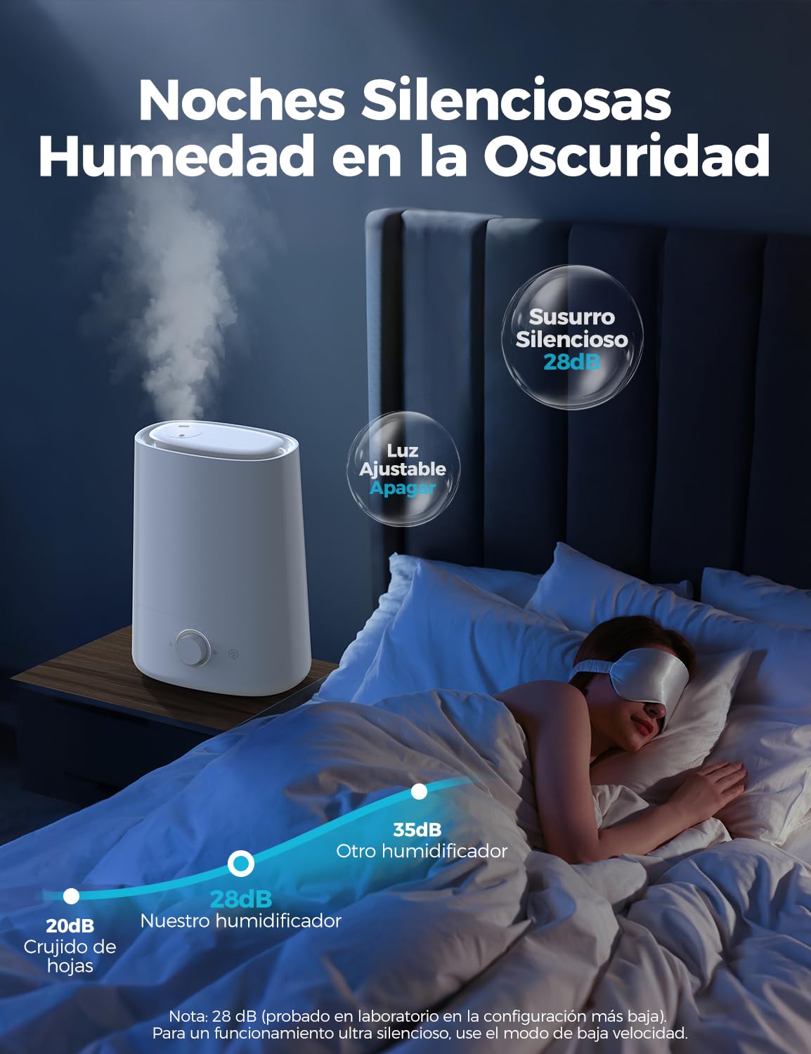 AROEVE Humidificador 5L, Nebulización Ultrasónica Fría con Difusor de Aceites Esenciales, Boquilla 360°, Luz Nocturna 28dB, 50H de Duración, para Habitación de Bebé, Plantas