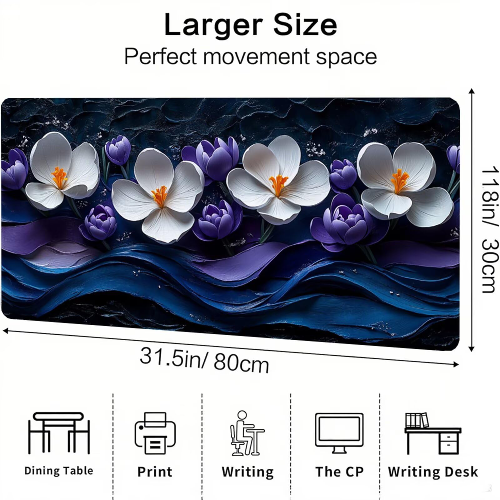 Czarna podkładka pod mysz XXL 1600 x 800 x 3 mm kwiat pod ręką akcesoria biurowe antypoślizgowa gumowa podstawa i zszyte krawędzie podkładka pod mysz dla graczy do dekoracji biura dekoracyjnego