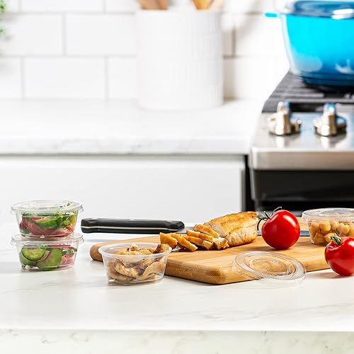 Miniatura 6 de GUSTO 2 onzas – 200 vasos de plástico transparente desechables para porciones con tapas, tazas de soufflé, vasos de gelatina con tapas, recipientes