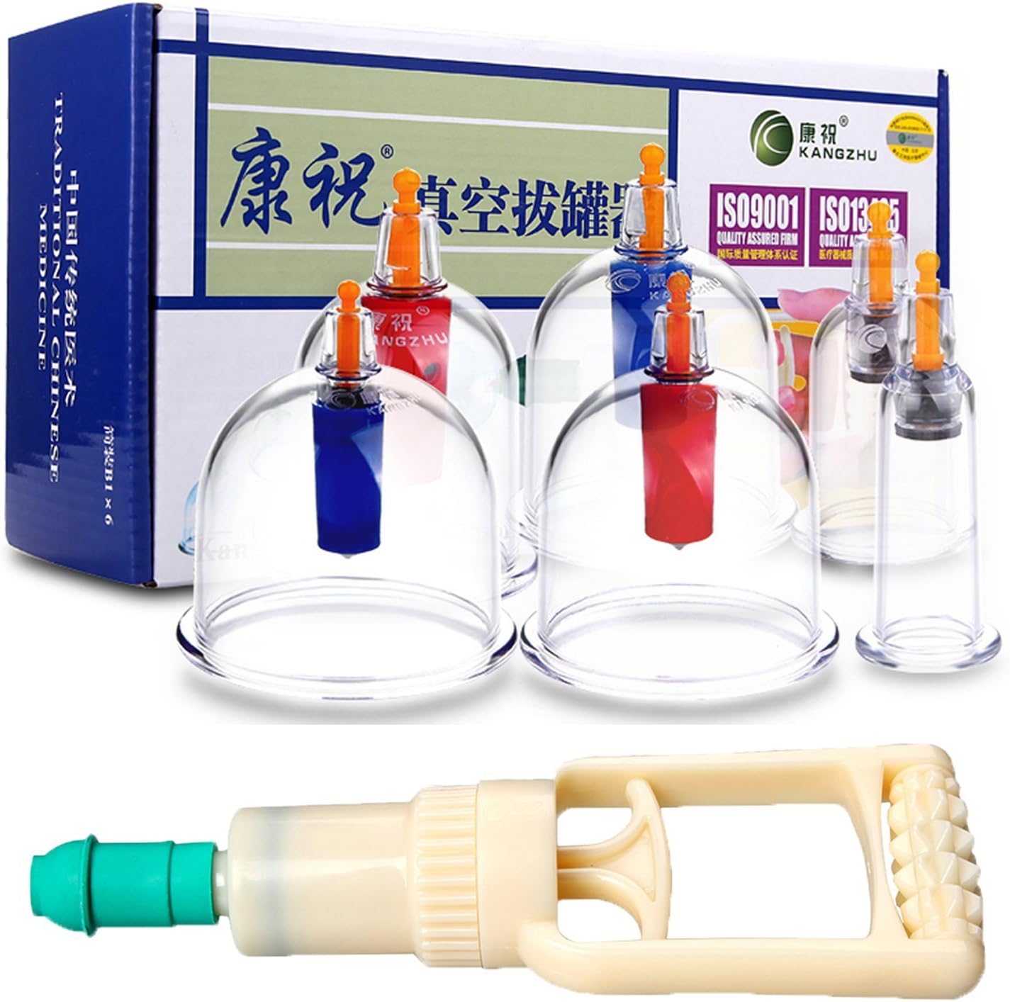 Ontime Plastic Vacuum Body Massage 6 Cupping Chinese Therapy Set with Pump (White and Transparent)