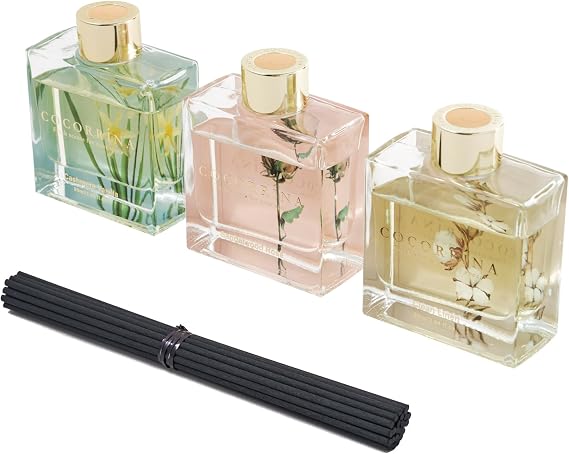 COCORRINA Reed Diffuser Set of 3-3 Pack/ 3.04 Fl.oz Diffuser with 24 Sticks Cashmere Vanilla/Sandalwood Rose/Clean Linen Reed Diffuser for Home Bathroom Office Decor