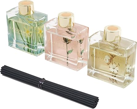 COCORRINA Reed Diffuser Set of 3-3 Pack/ 3.04 Fl.oz Diffuser with 24 Sticks Cashmere Vanilla/Sandalwood Rose/Clean Linen Reed Diffuser for Home Bathroom Office Decor