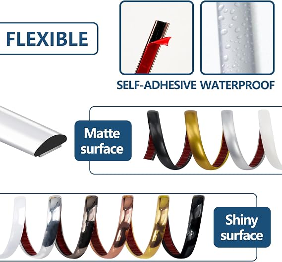 16M Peel and Stick Trim,Flexible Trim Molding for Backsplash Tile Edge, Self-Adhesive Wall Trim for Corner, Frame Decor Matte Gold