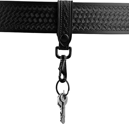 Miniatura 4 de Llavero de cuero de ajuste perfecto para cinturón de servicio con correa para cinturón, correa de llave, llavero de cuero negro con herrajes negros
