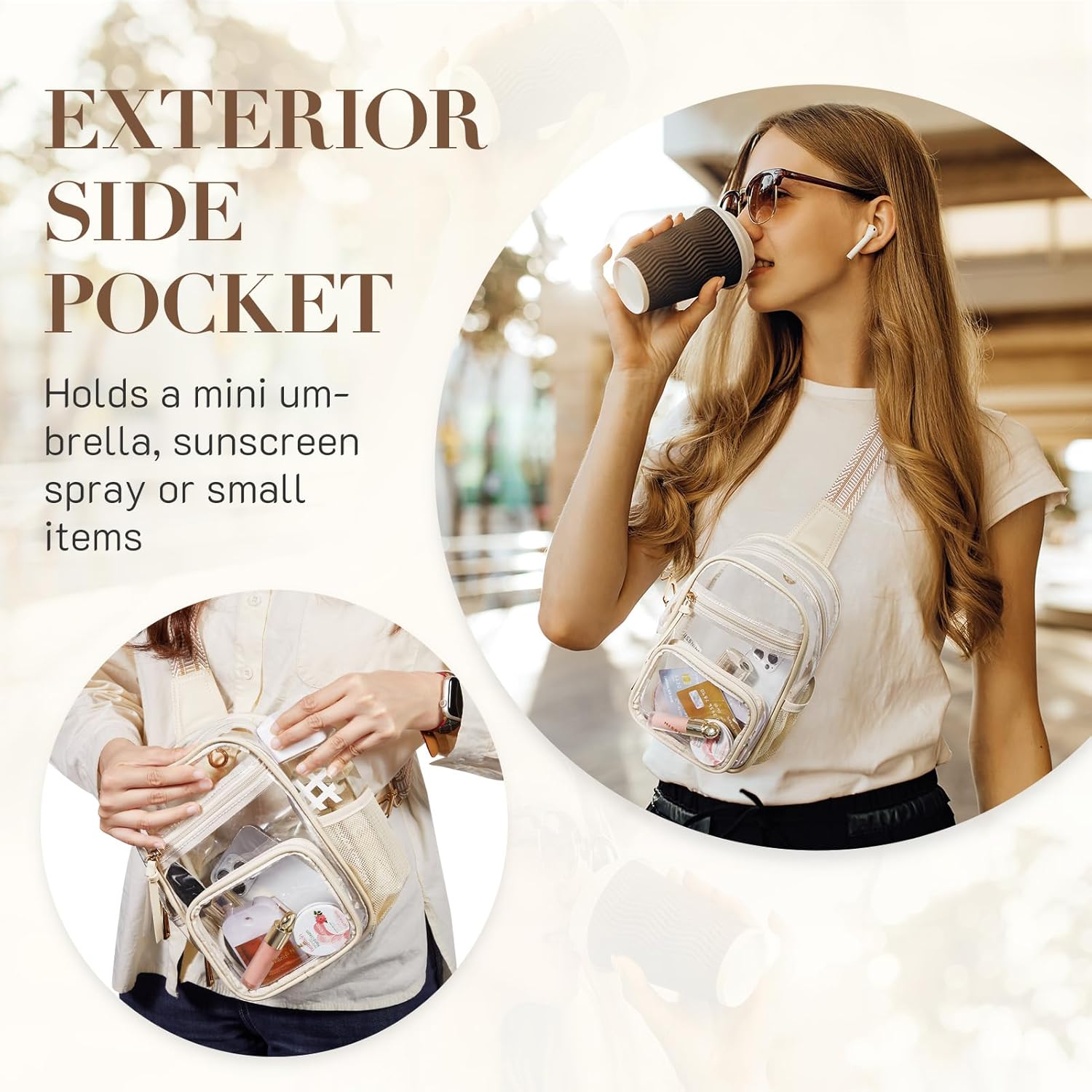 Missnine Clear Bag for Stadium Events Clear Sling Bag Fanny Pack Crossbody Purse for Sport Concert with Side Mesh Pocket - Image 2