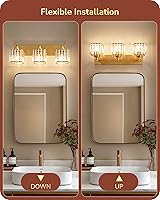 Vista 4 de EDISHINE Bathroom Vanity Light, 20.47-Inch Modern Bathroom Lighting Fixtures, 3-Light Crystal Vanity Lights Over Mirror, Gold Bath Wall Sconce Lamp