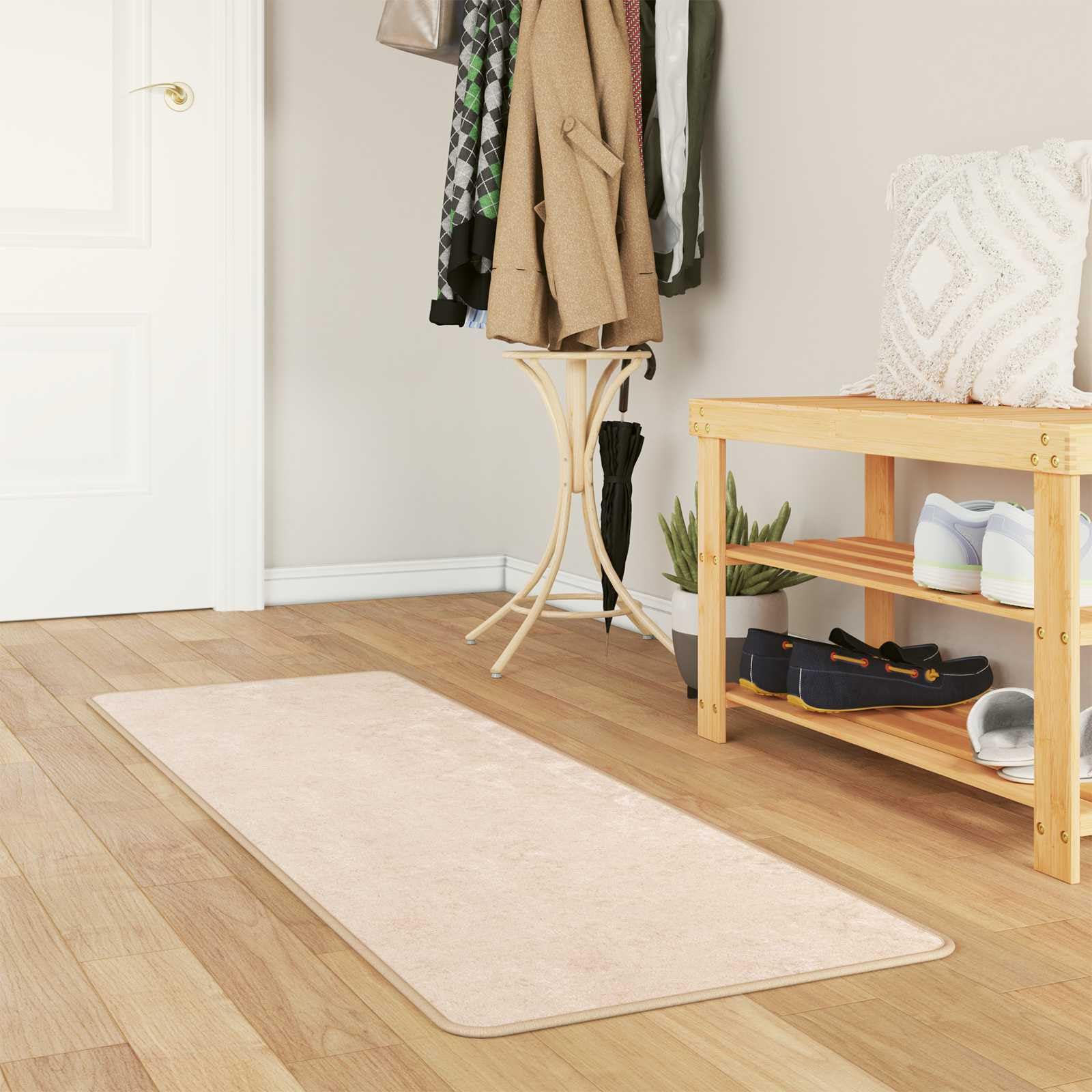 Tapis de couloir antidérapant et lavable Marsa crème doux pour salon