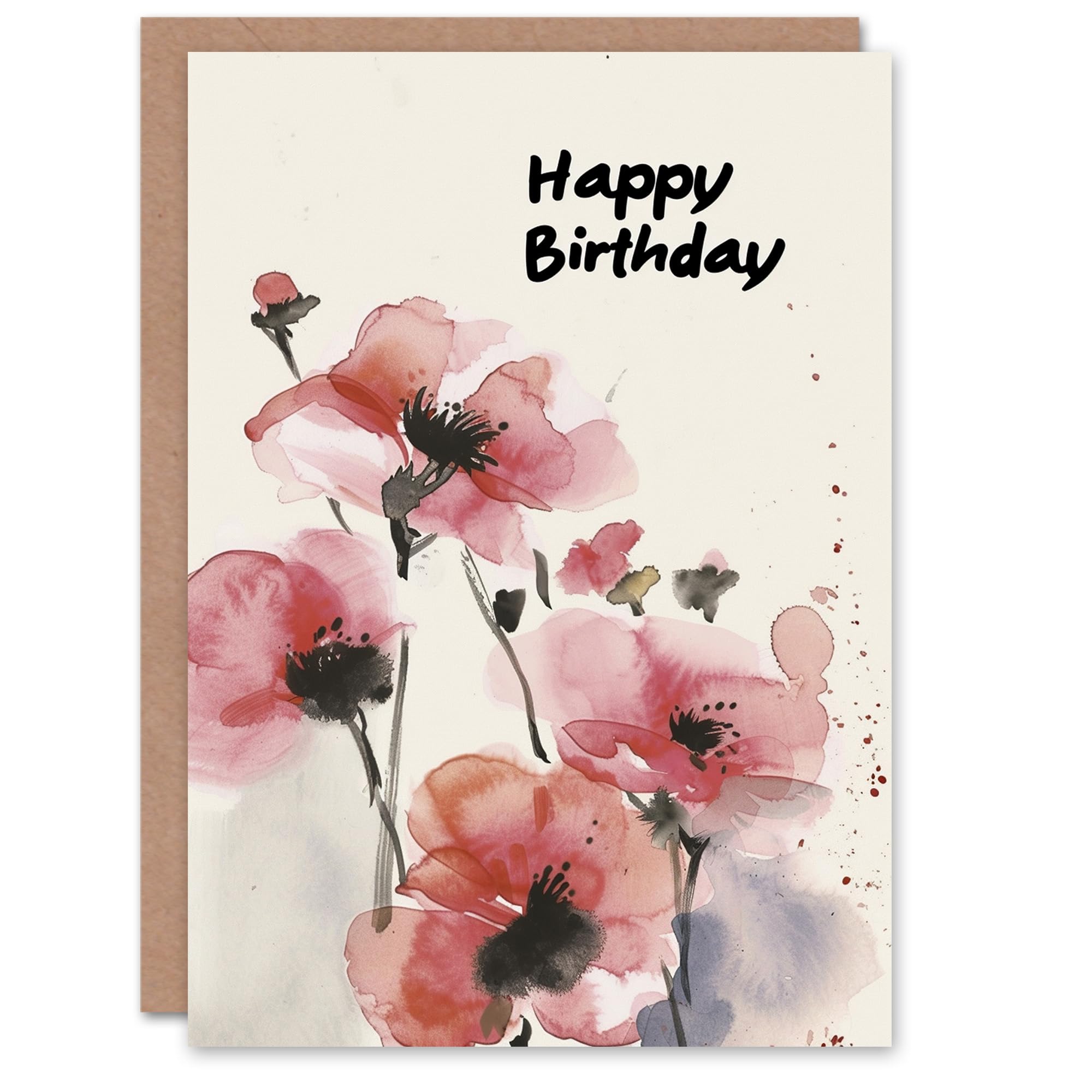 Artery8 Birthday Card Red Anemone Flowers Floral Watercolour For Her Gran Sister Niece Daughter Wife Woman Greeting Card