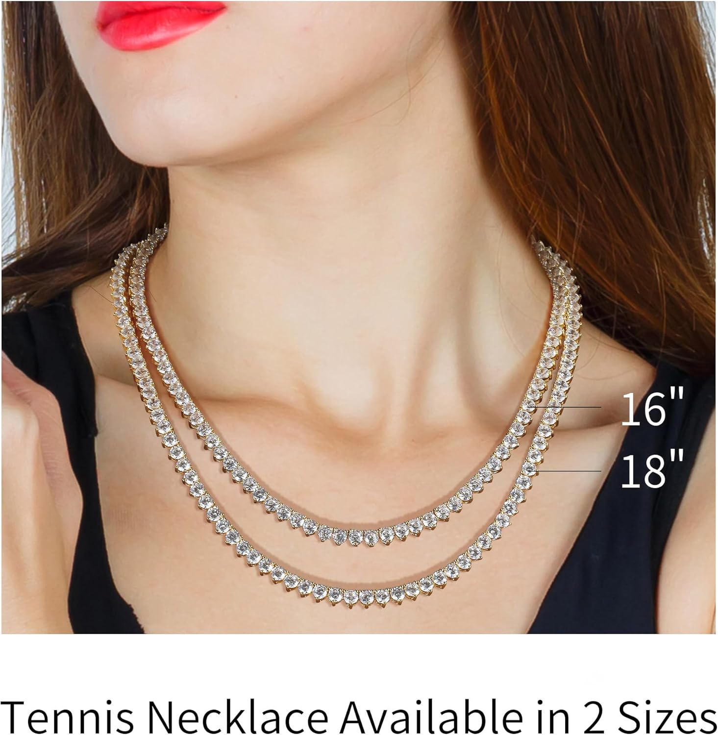 4mm Tennis Necklace for Women, Iced Out Simulated Diamond 14K Gold Plated Tennis Chain, 3 Prong Cubic Zirconia Elegant Necklace for Her Valentine Gifts - Image 3