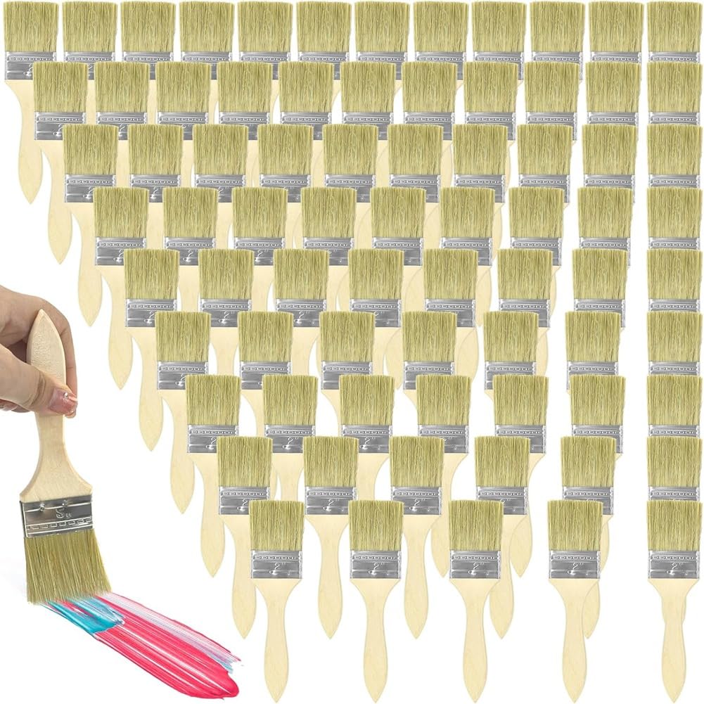 120 Pinceles de Cerdas de 2 Pulgadas A Granel, Pinceles de Cerdas A Granel, Pinceles de Madera para Teñir, para Pintura, Pegamento y Barniz