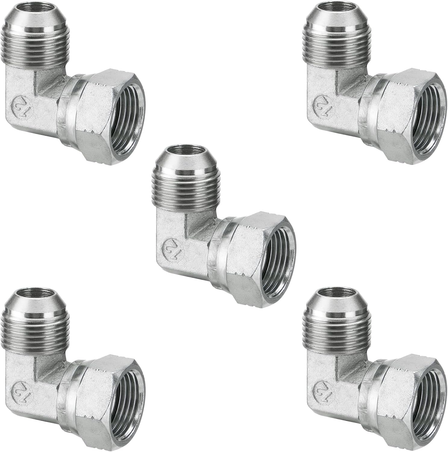 5 Pack 90 Degree Elbow JIC 37° Hydraulic Fittings: 3/4" JIC Male x 3/4" JIC Female, with Protection Cover Hydraulic Hose Swivel Crimp Fittings