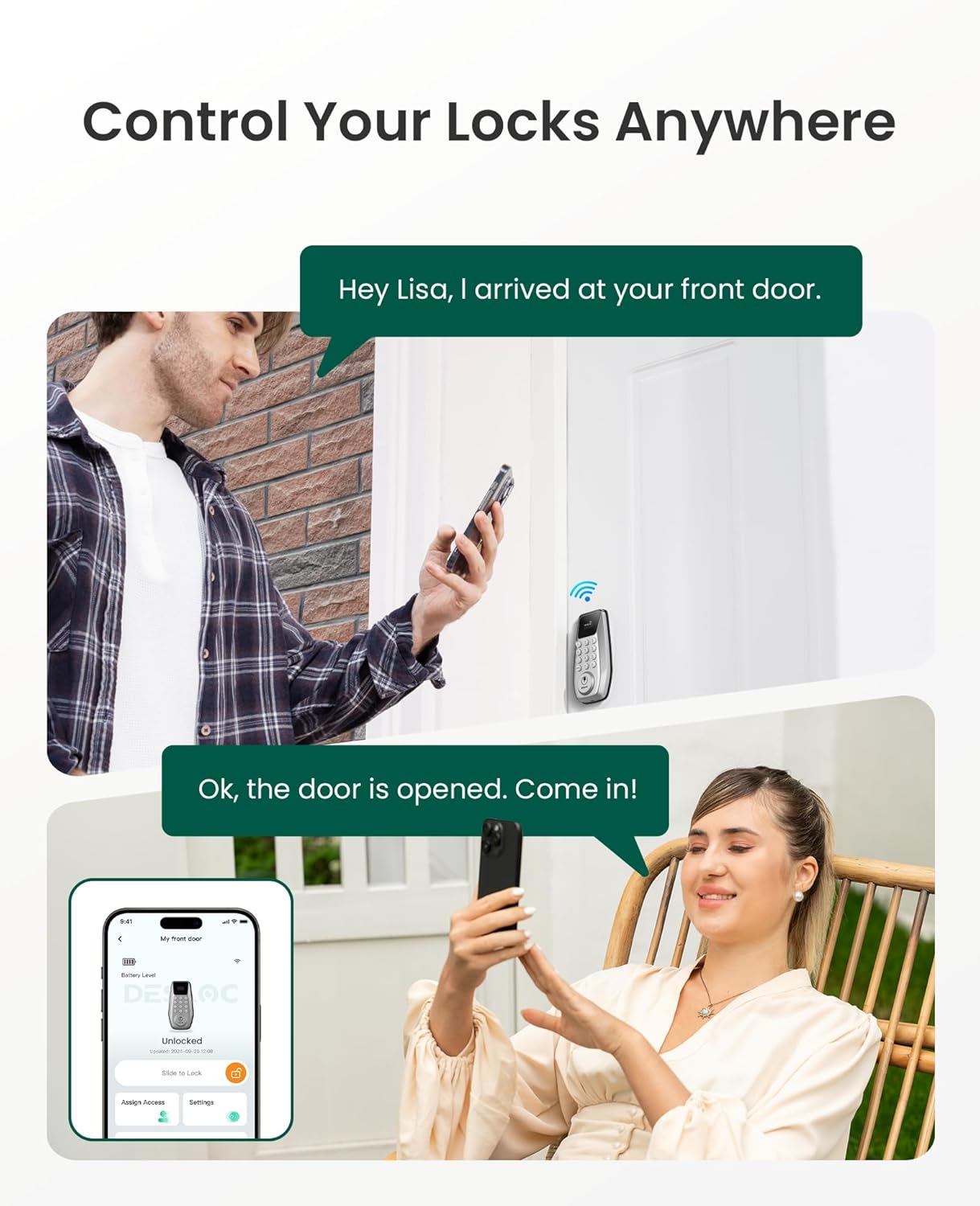 DESLOC C100 Plus Built-in WiFi Smart Lock, Keyless Entry Door Lock with Display, Keypad Deadbolt for Front Door, App Remote Control, Anti-Peeping Password, BHMA Grade 3, Silver