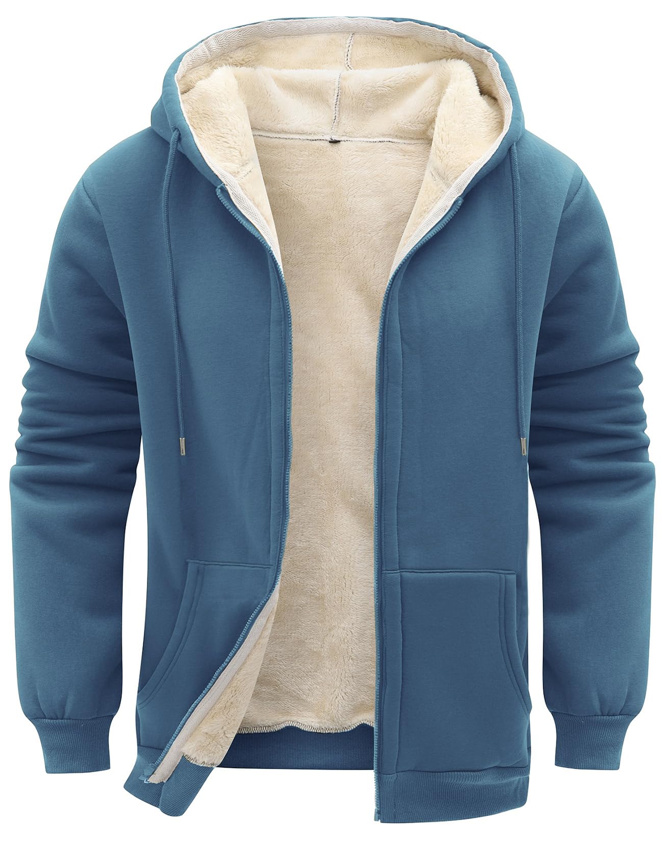 Flygo Mens Sherpa Hoodie Jacket Warm Fleece Lined Zip Up Sweatshirts