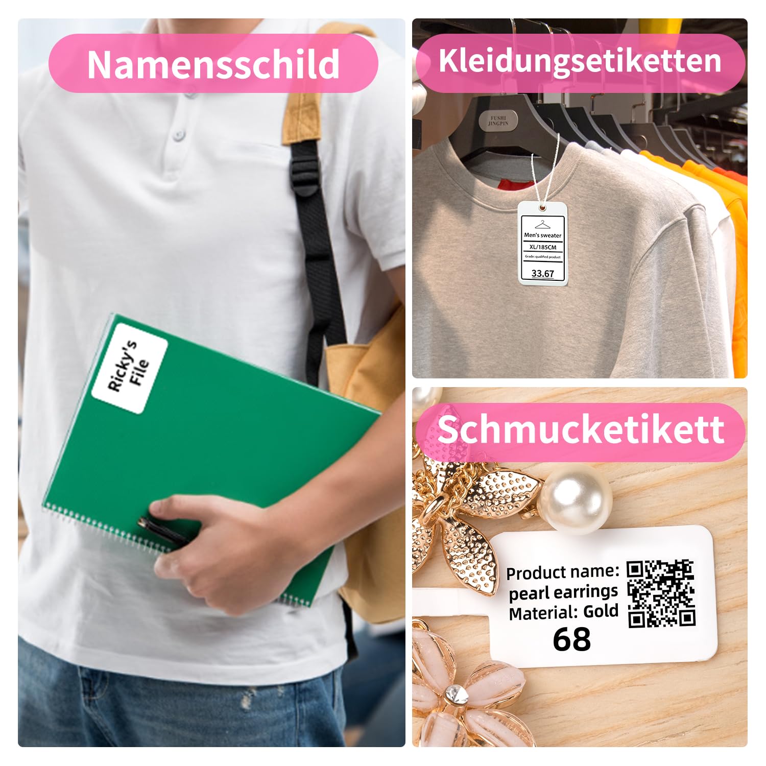 Phomemo M221 Etikettendrucker, Etikettiergerät Selbstklebend, Tragbarer Beschriftungsgerät Label Drucker Kompatibel with iOS & Android Smartphone, Pink