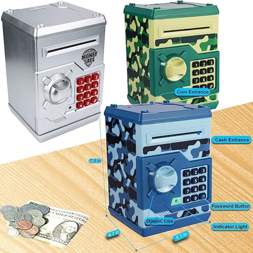 Miniatura 2 de 3 huchas electrónicas para niños, 3 unidades, gran juguete de regalo para niños y niñas, caja de ahorro de dinero con contraseña, regalo perfecto