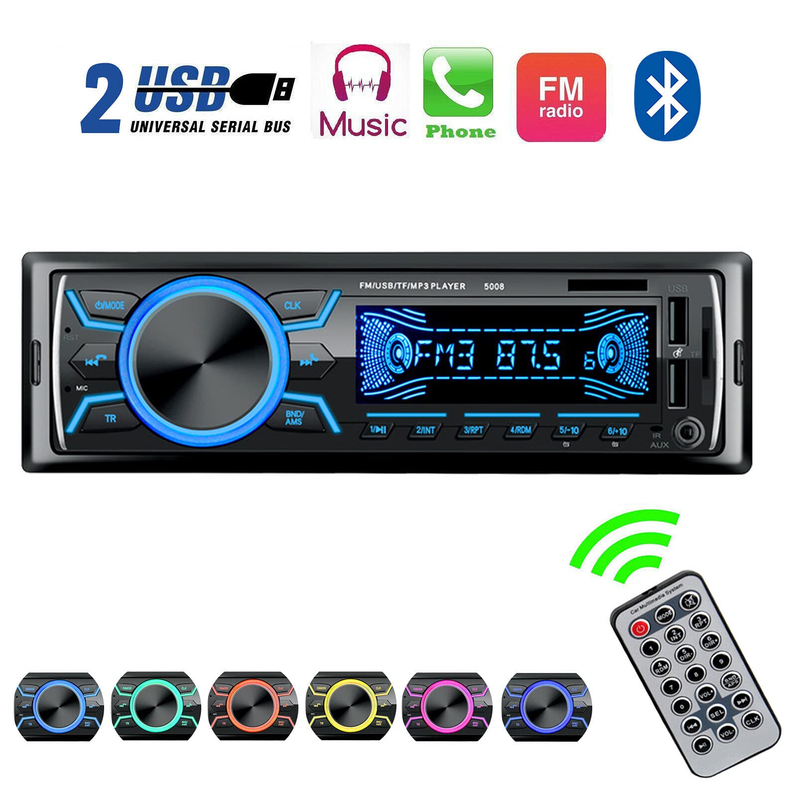 Riloer Lettore DVD portatile per auto, con antenna stereo, Bluetooth integrato, microfono, chiamate in vivavoce, ricarica USB veloce, trasmissione audio avanzata