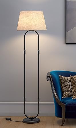 Divine Trends Loop Modern Black Floor Lamp Standing 5ft Height with Off White Lampshade 16 inches Diameter Pack of 1
