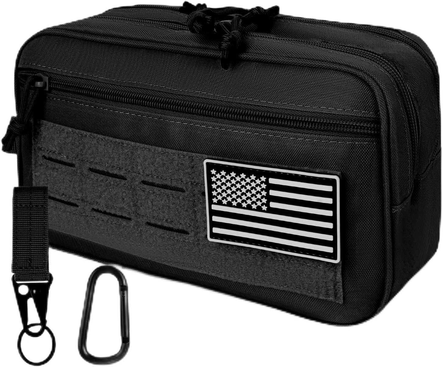 Tactical Toiletry Bag For Men,Molle Utility Pouches with US Flag Patch and Keychain,EDC Tool Pouch Bag, Mens Shaving Kit Travel shower Bags (Black)