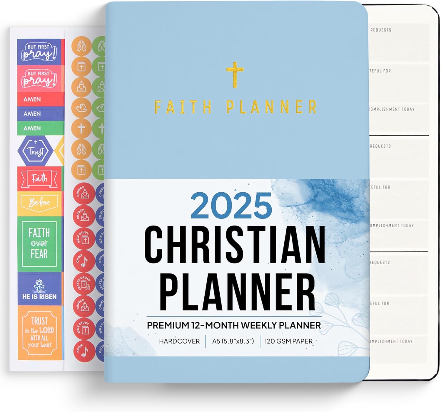 2025 Christian Planner, Bible Planner & Prayer Journal | Daily Christian Planner 2025 For Women & Men with Weekly & Monthly Planning | 12 Month A5 Size | Faith Planner (Blue)