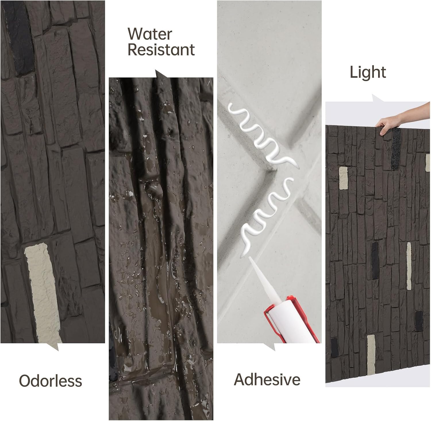 VallisCo 3-Packs Faux Stacked Stone Panels - 47.3" x 23.7" Artificial PU Stone Wall Panels, Exterior Siding Panels for DIY Home Improvement Projects, Dark Grey