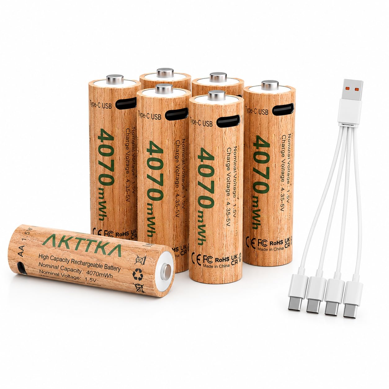 Set of 8 Lithium AA Batteries 4070 mWh, 1.5 V, with 1-to-4 USB-C Charging Cable, Strong Performance for Game Controllers, Smart Door Locks, Security Cameras-image-40