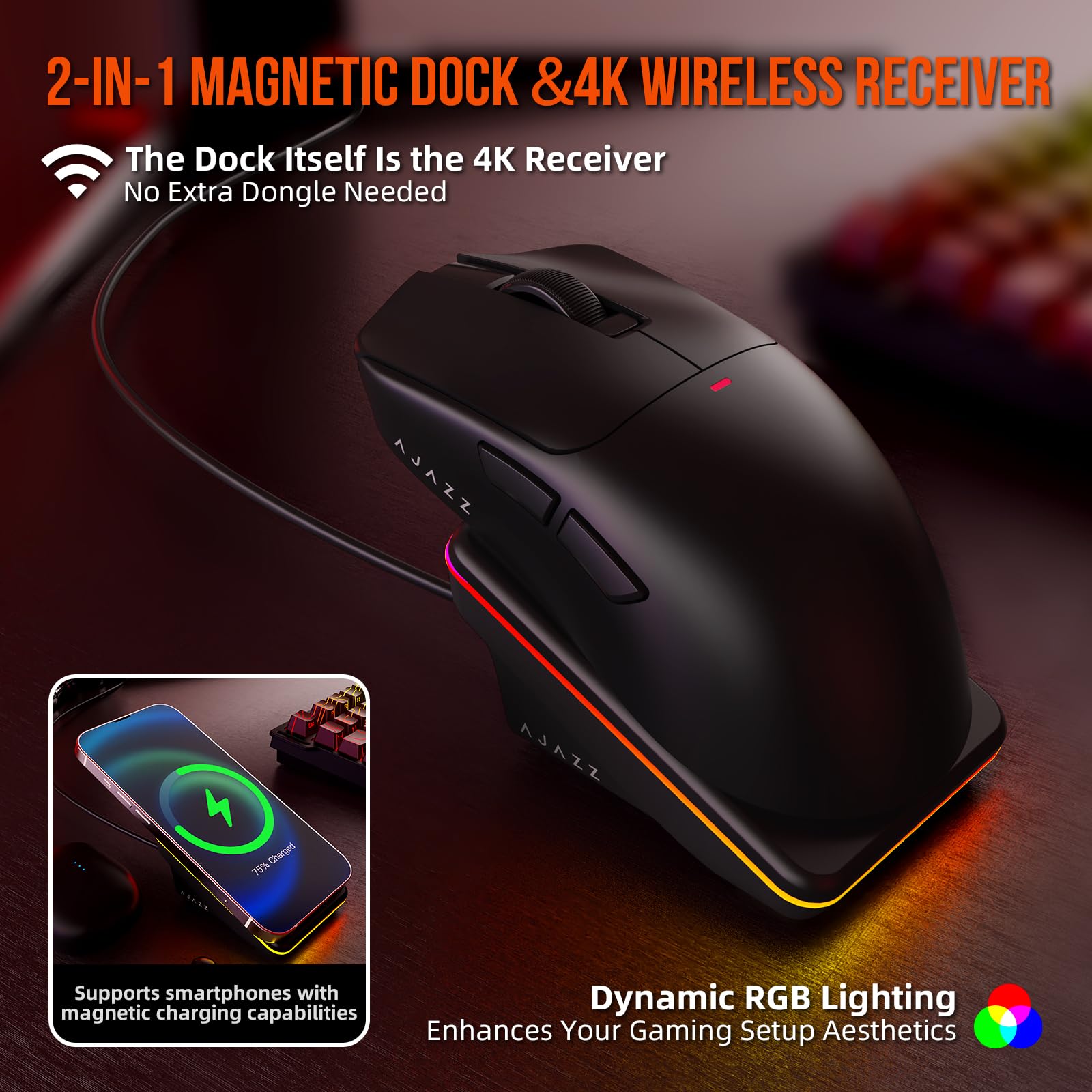 AJAZZ AJ200P NL ULTRA Mouse Gaming Wireless, PAW3950 e Dock di Ricarica