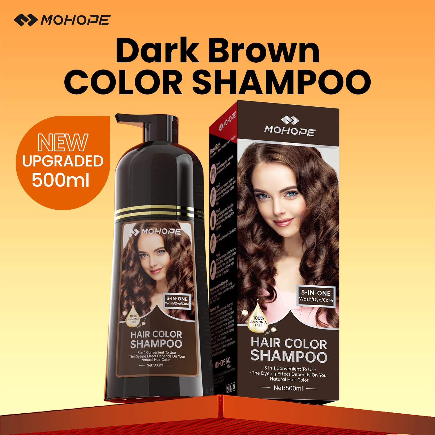 MOHOPE Dark Brown Shampoo 16.9 Fl Oz (500ml) | 100% Grey Coverage 3 In 1 Revolutionary Instant Hair Dye | Semi Permanent Magically Only 20 Minutes Last 30 Days | Safe Natural Ingredients : Beauty & Personal Care