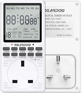 Digital Electrical Timer NEARPOW Programmable Timer Switch for 24 Hours/7 Days Flexible Schedule for 19 Different Programs 2900-Watt Max