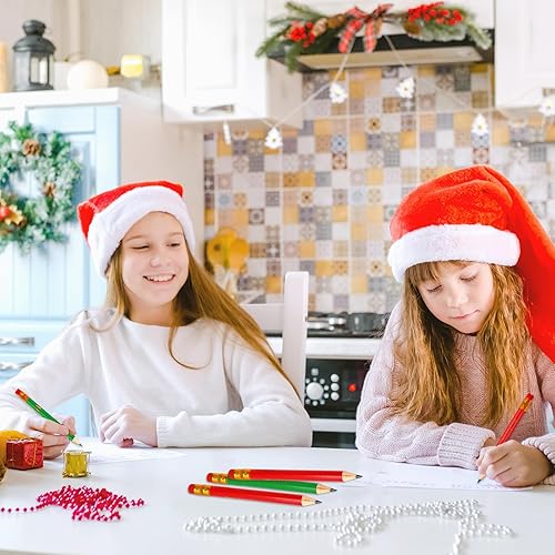 Miniatura 4 de Whaline 50 lápices de Navidad con borradores, 2 estilos, lápices de escritura cortos, medios lápices de Navidad rojos y verdes, árbol de Navidad y