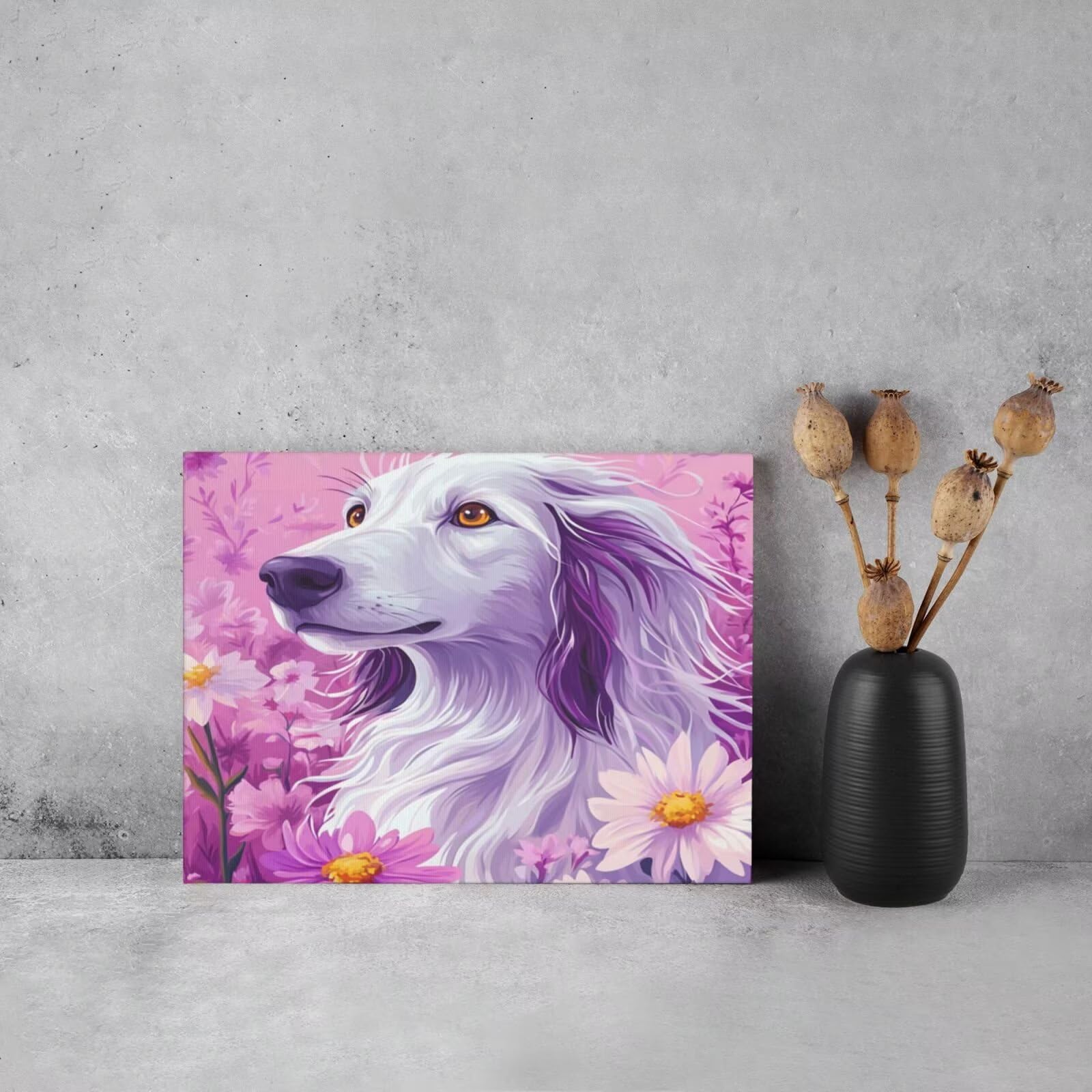 Malen nach Zahlen für Erwachsene, Motiv: Hund, Gänseblümchen, Malen nach Zahlen für Anfänger, Acryl-Peinture a Numero mit 6 Pinseln, DIY-Ölgemälde, Kunst-Bastelsets für Wanddekoration - (90 x 60 cm
