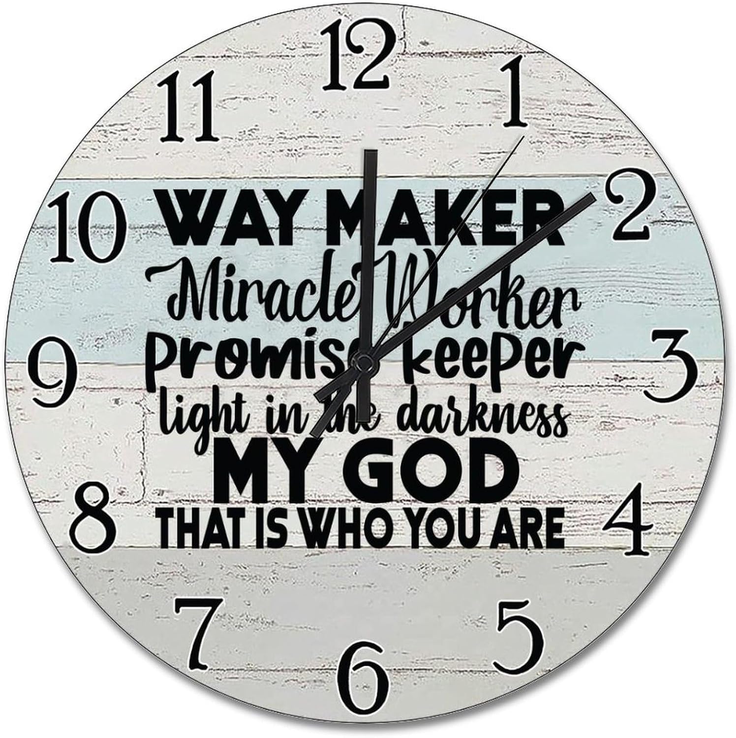 Way Maker Miracle Worker Wall Clock Scripture Print 15 Inch Large Wall Clocks Battery Operated Quiet Farmhouse Modern Wall Decor for Bedroom Living Room Kitchen School Office