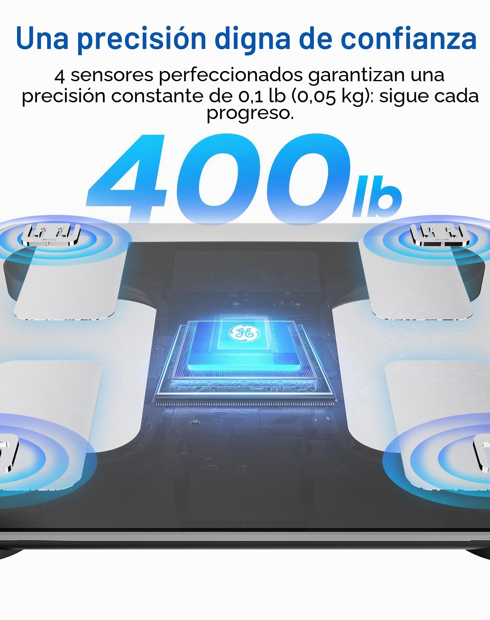 GE Báscula de Baño Inteligente IMC, Bluetooth Bascula Grasa Corporal y Muscular Smart 13 Analizador de Composición Corporal Alta Precisión 180 kg Black