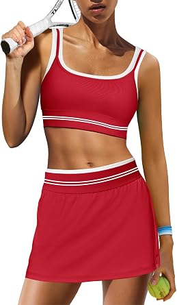 Yanekop Womens Athletic Skirt Sets 2 Piece Workout Sets Tennis Golf Outfit Cropped Tank Top and Skort Set Gym Yoga