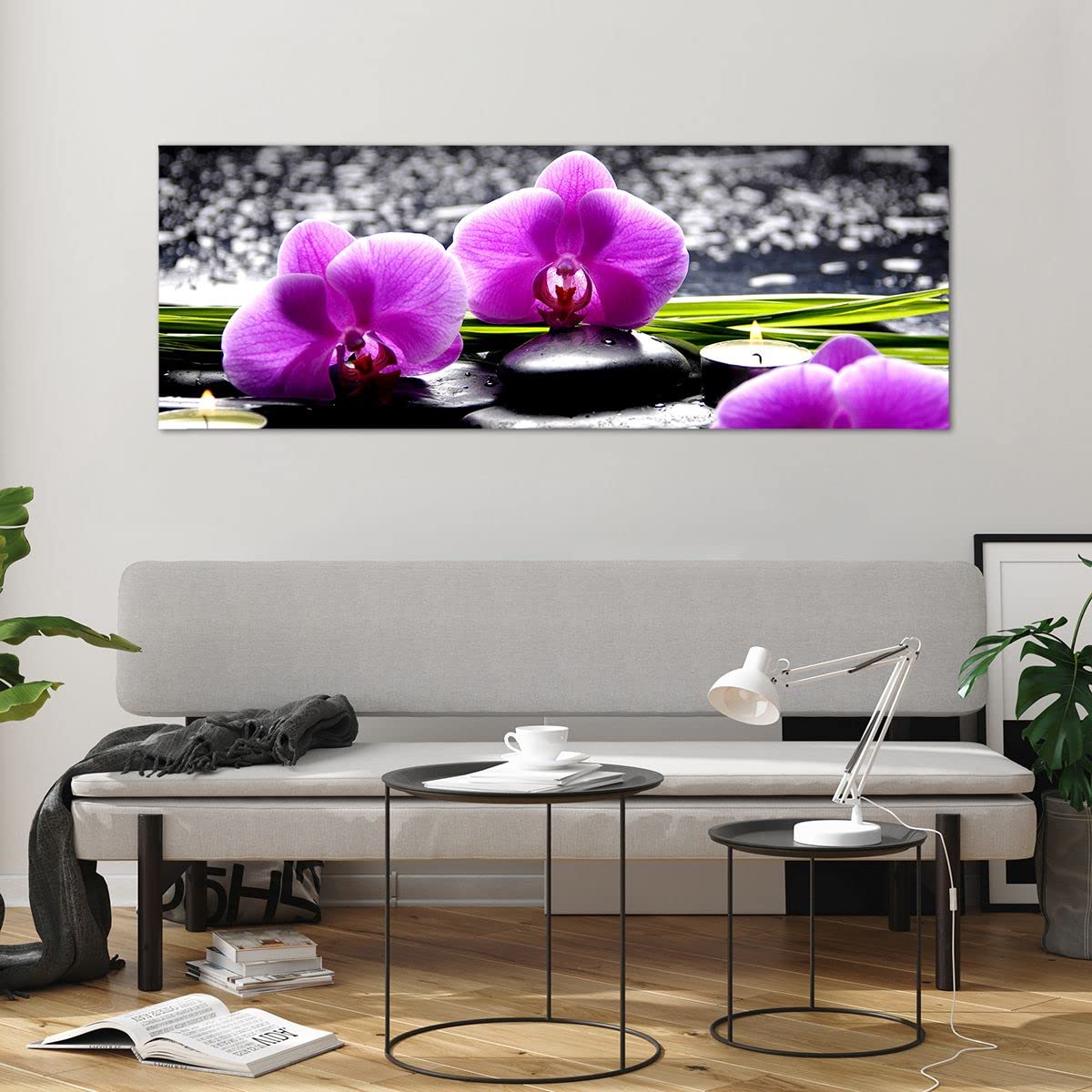 Vidrios decorativos Orquídea naturaleza Agua flor Cuadro Sobre Vidrio Moderno 140x50cm Decoracion Salon Cocina Cuadros Pared Impresiones Grande XXL Impresión en Cristal Wall Art Prints GAB140x50-2658