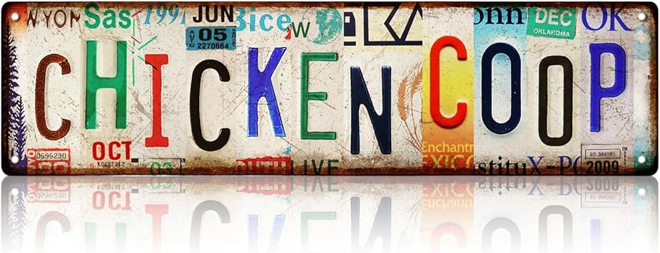 Vintage Chicken Coop Metal Signs, Colorful Farmhouse Tin Sign, Rustic Garden Signs Decor, Funny Chicken Coop Accessories for Farmhouse and Kitchen Wall Decor, 40x10cm/16x4in