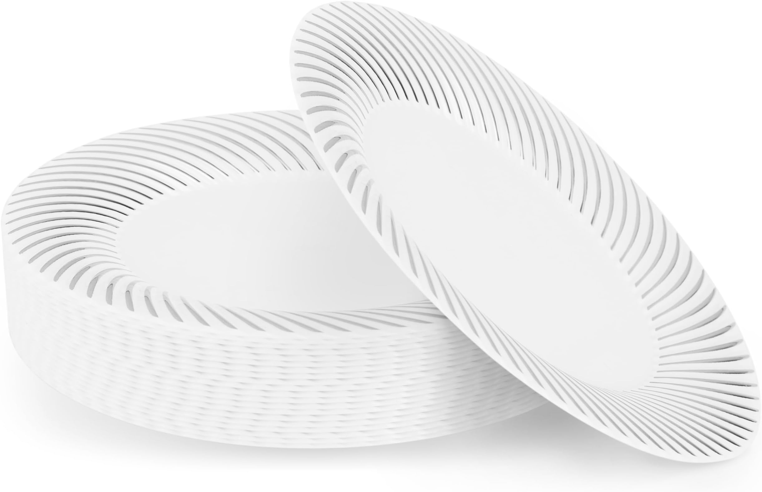 MATANA 40 Premium White Plastic Dessert Plates with Silver Rim (18cm / 7 Inch) – Elegant & Reusable – Small Side Plates for Starters, Weddings, Birthdays, BBQ & Parties