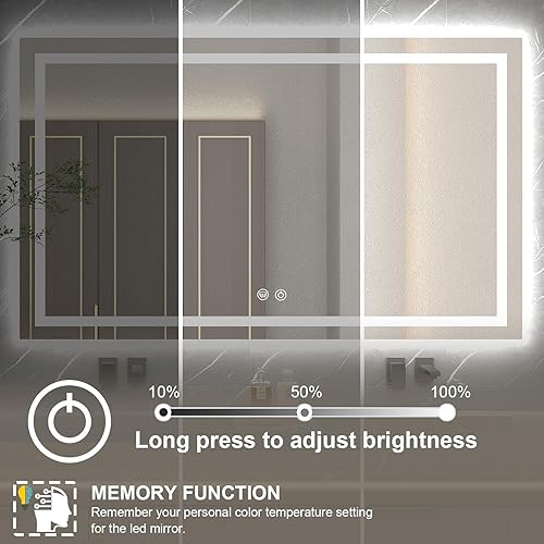 Miniatura 4 de Twalsu Espejo de pared de 24 x 32 pulgadas para baño, espejo LED de tocador de baño con marco de aluminio de metal dorado, ajustable de 3000 K4500