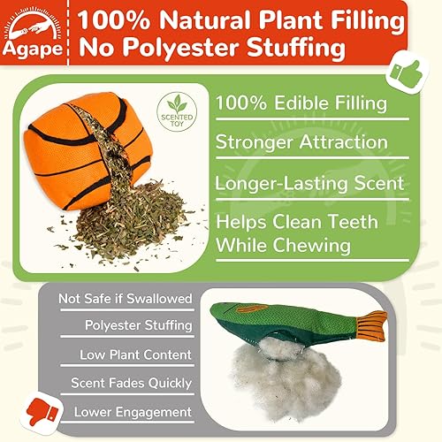 Miniatura 2 de Agape Juguetes naturales para gatos, 100% rellenos de hierba gatera y enredadera plateada, bolas interactivas para masticar y patear para gatos de