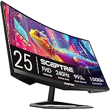 Sceptre New Curved 24.5-inch Gaming Monitor up to 240Hz 1080p R1500 1ms DisplayPort x2 HDMI x2 Blue Light Shift Build-in Speakers, Machine Black 2025 (C255B-FWT240 Series)