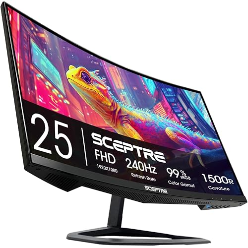 Sceptre Curved 24.5-inch Gaming Monitor up to 240Hz 1080p R1500 1ms DisplayPort x2 HDMI x2 Blue Light Shift Build-in Speakers, Machine Black (C255B-FWT240)