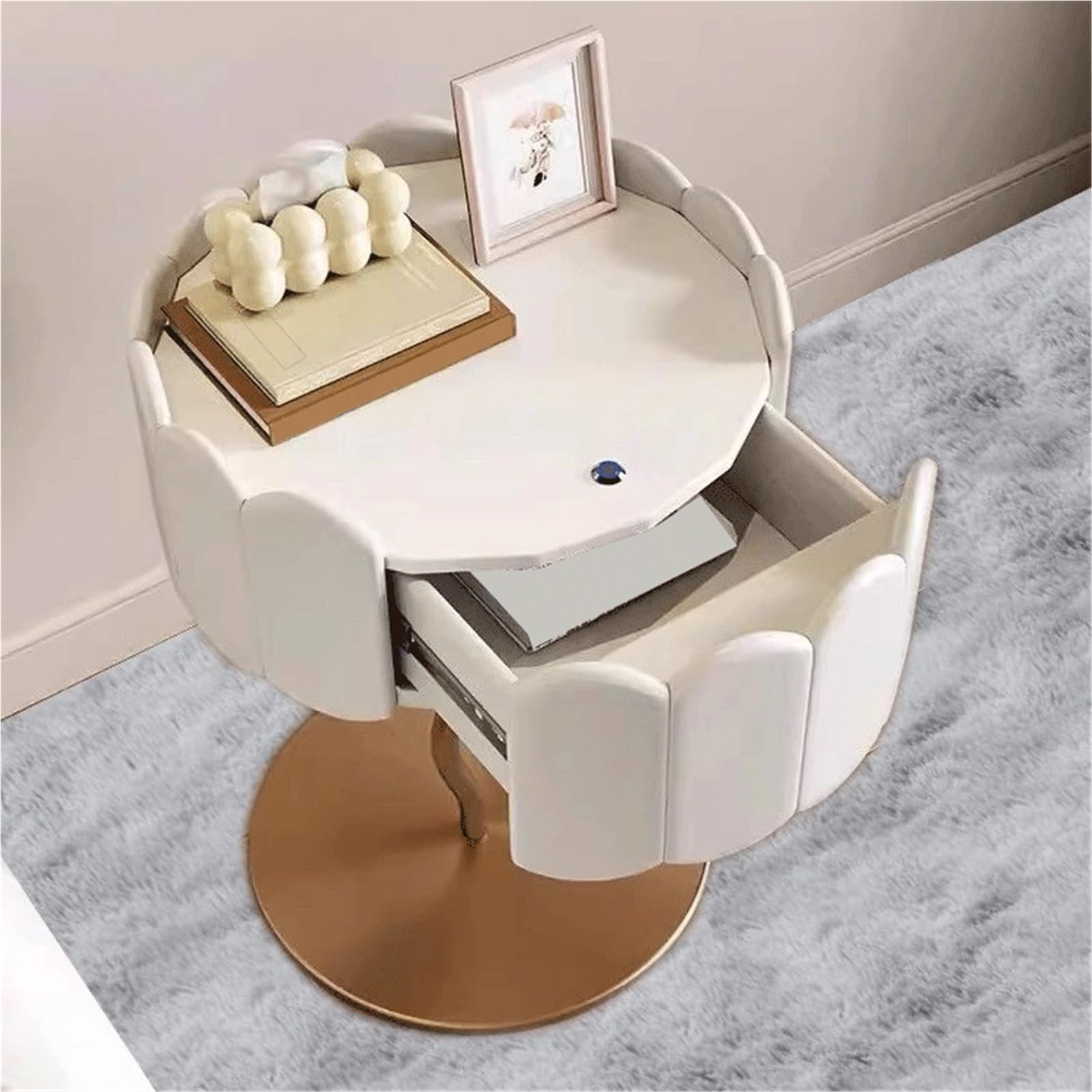 Mesa de Noche Mesita de Noche Sencilla con luz Mesita de Noche | Mesita de noche con almacenamiento francés(Blanco)