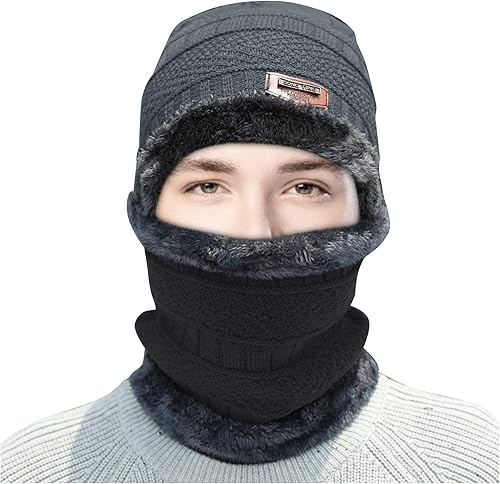 Conjunto térmico de 2 piezas de bufanda de forro polar para hombre, resistente al viento, esquí, ciclismo, orejeras, gorro elástico suave para