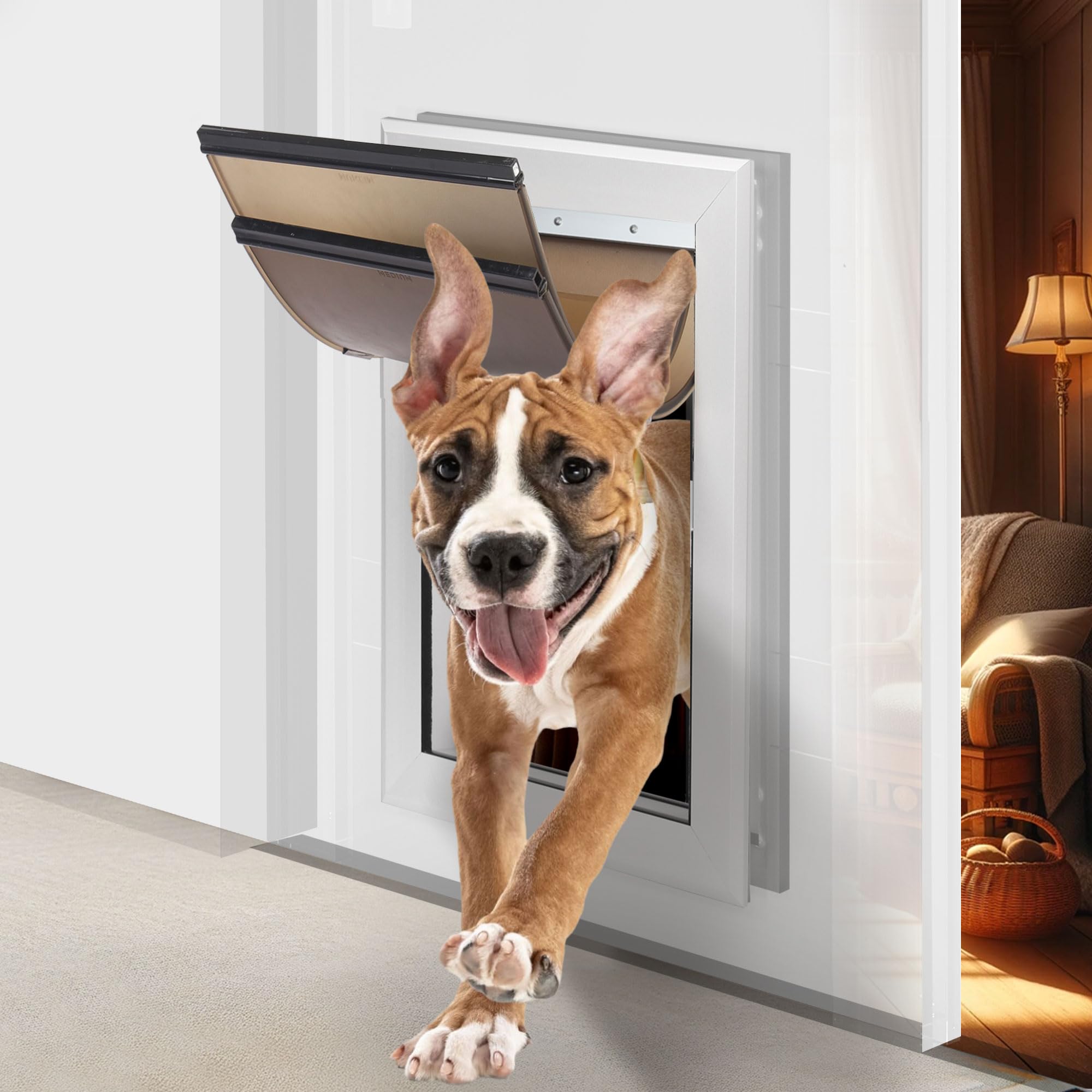 Gattaiola per Cani taglia Media – Aluminio, Bloqueable para Seguridad, Fácil Entrada & Salida, Resistente a Condiciones Climáticas Extremas, Hasta 50 kg