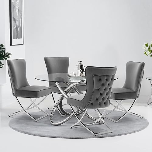 Miniatura 10 de LOULENS Elegance - Juego de 6 sillas de comedor de terciopelo sillas de comedor cómodas de lujo sillas tapizadas con patas de acero inoxidable para