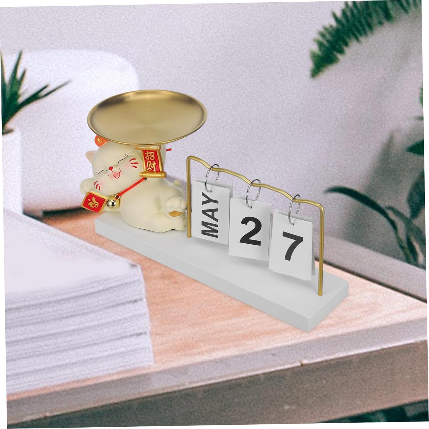 Cabilock Jewelry Dish with Calendar Design Multifunctional Snack Plate for Home Decor Organize Keys Makeup and Items Charming Cat Shaped Candy Tray for Entryway and Desktop