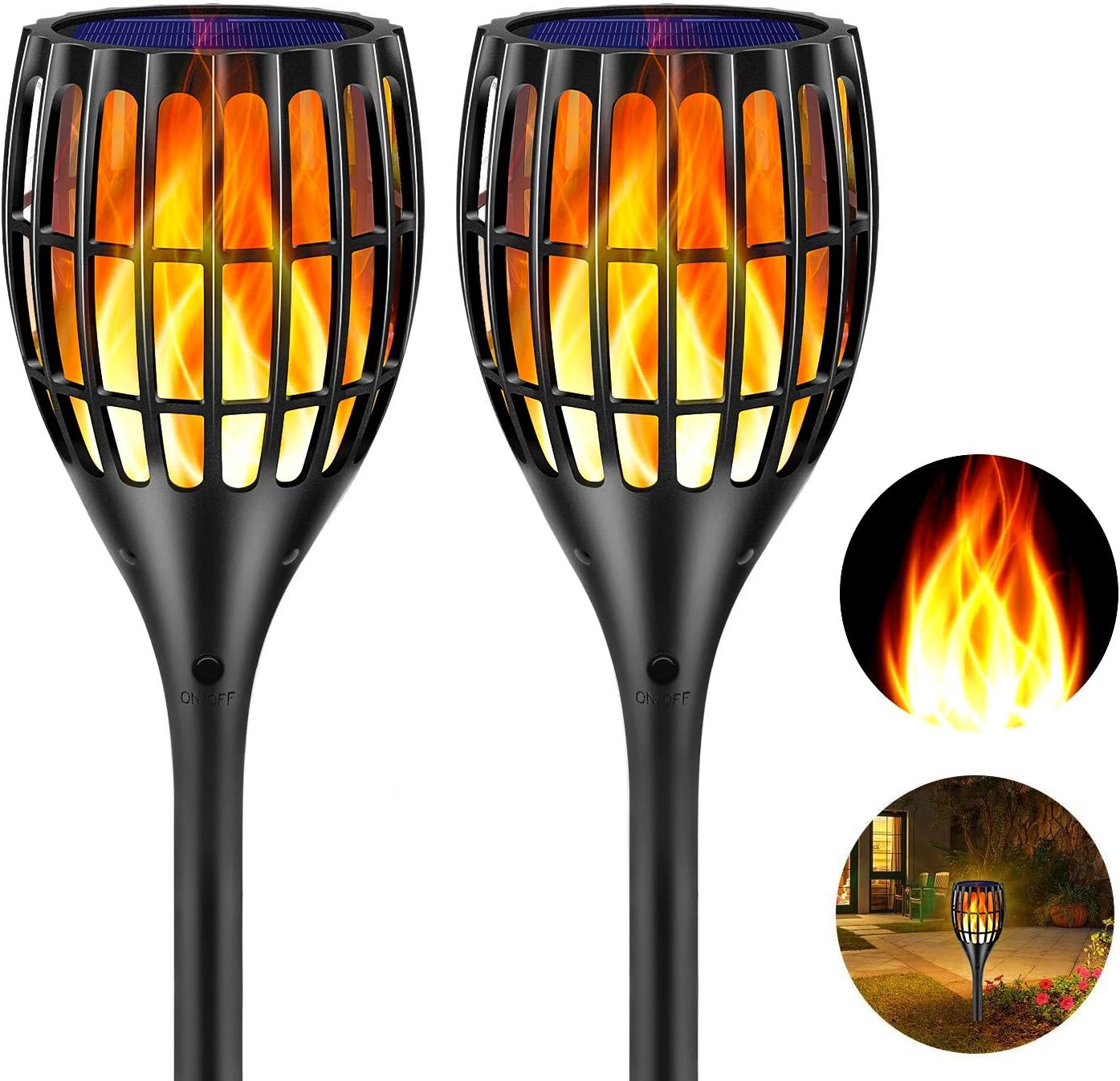 Solar Torch Flame Lights Waterproof Flickering Flames Lights 43" Solar Garden Lights Outdoor Landscape Decoration Lighting Dusk to Dawn Auto On/Off for Yard Garden Pathway, 2 Pack