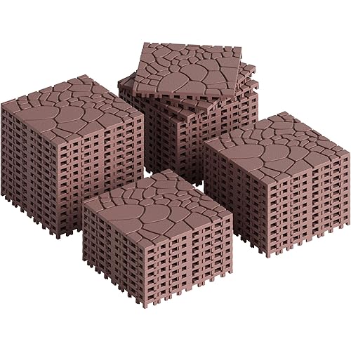Rovibek 44 PCS Interlocking Deck Tiles, 12" X 12" Plastic Deck Tiles Outdoor Waterproof, All Weather Patio Tiles for Balcony Backyard Poolside Porch, Pavers for Outside Walkway, Pebble Brown
