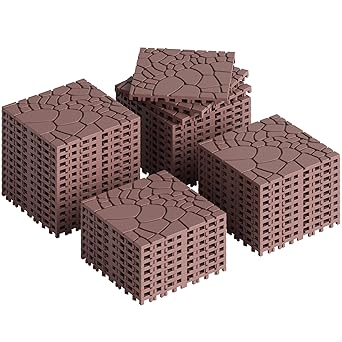 Rovibek 44 PCS Interlocking Deck Tiles, 12" X 12" Plastic Deck Tiles Outdoor Waterproof, All Weather Patio Tiles for Balcony Backyard Poolside Porch, Pavers for Outside Walkway, Pebble Brown