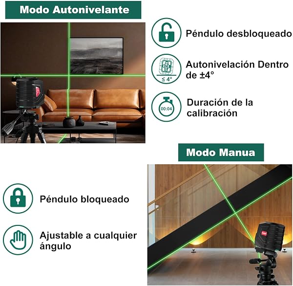 HYCHIKA Green Laser Level, Horizontal and Vertical Self-Leveling Laser Level, Line Laser with Canvas Bag and 2 AA Batteries, for Home Decoration, DIY - 2